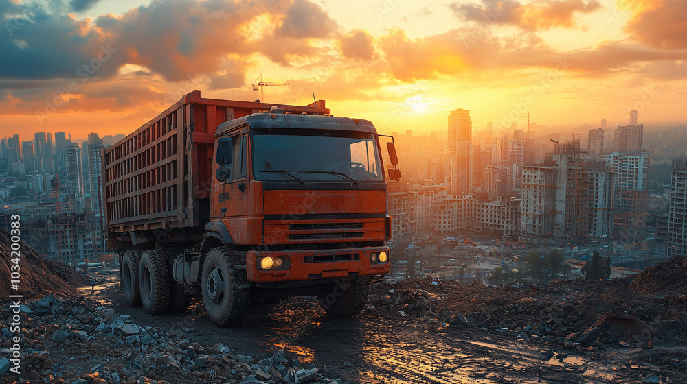 Truck Loaded with Construction Materials at Building Site Truck Loaded with Construction Materials at Building Site