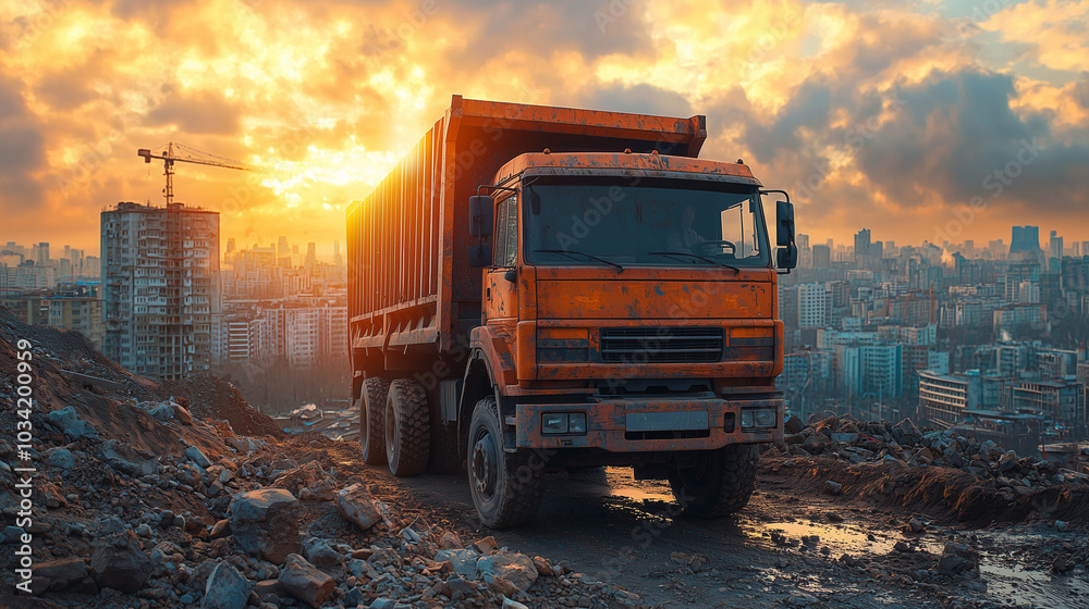 Truck Loaded with Construction Materials at Building Site Truck Loaded with Construction Materials at Building Site