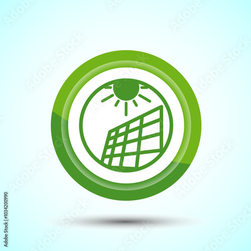 Solar Panel Icon Design Illustration, Solar Panel Power Station sign, Green Color Button Design