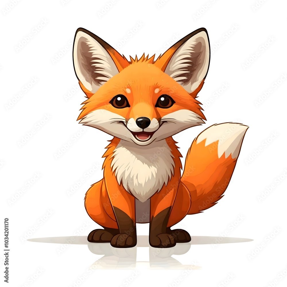 Adorable cartoon fox sitting happily with a bright smile Adorable cartoon fox sitting happily with a bright smile