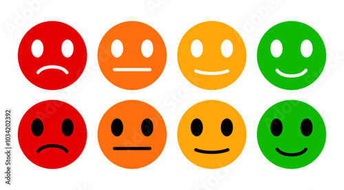 Emoticons Icon set, Isolate Emotion stickers, Rating graphic elements, Red, Green, Yellow Smiley Clip art, Satisfaction, Mood symbol for App, Presentation and Infographics (Editable)