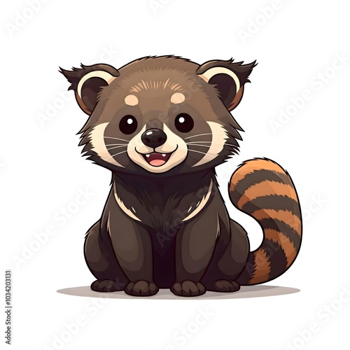 Adorable Cartoon Red Panda with Striped Tail and Cheerful Expression