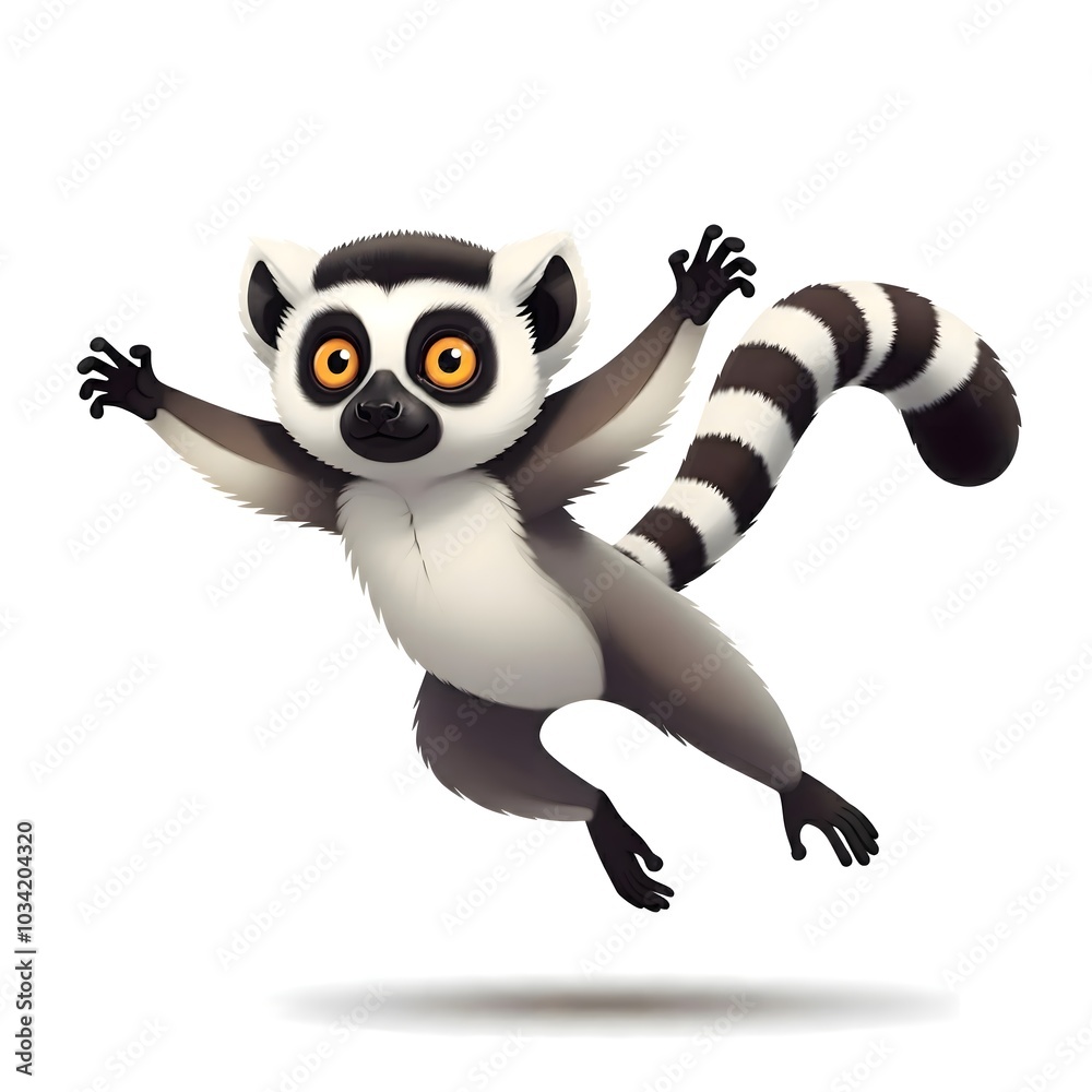 Obraz premium Vibrant Cartoon Lemur Jumping Playfully With Joyful Energy