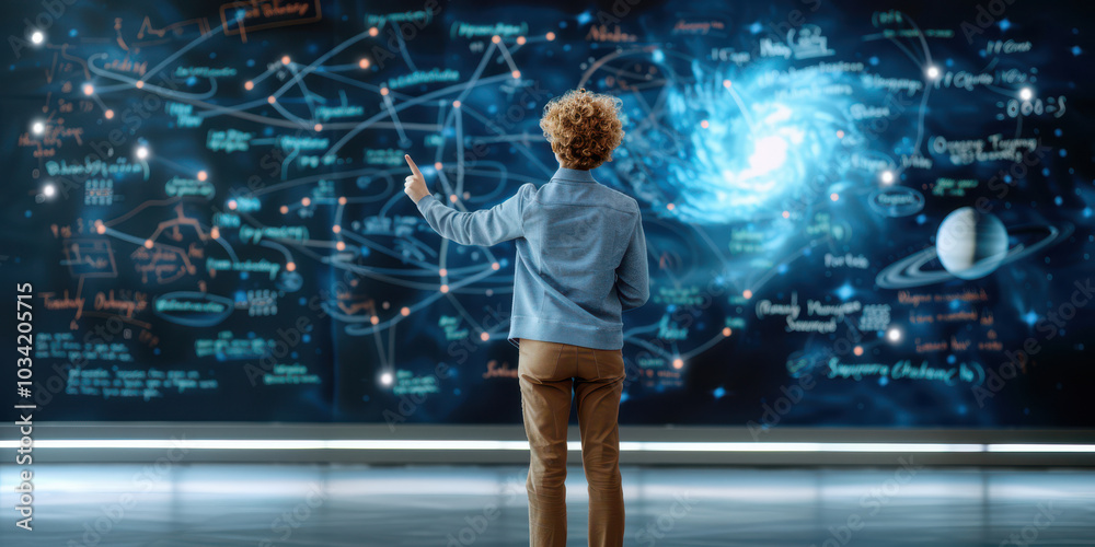 Young Man Exploring the Universe with Interactive Technology Young Man Exploring the Universe with Interactive Technology