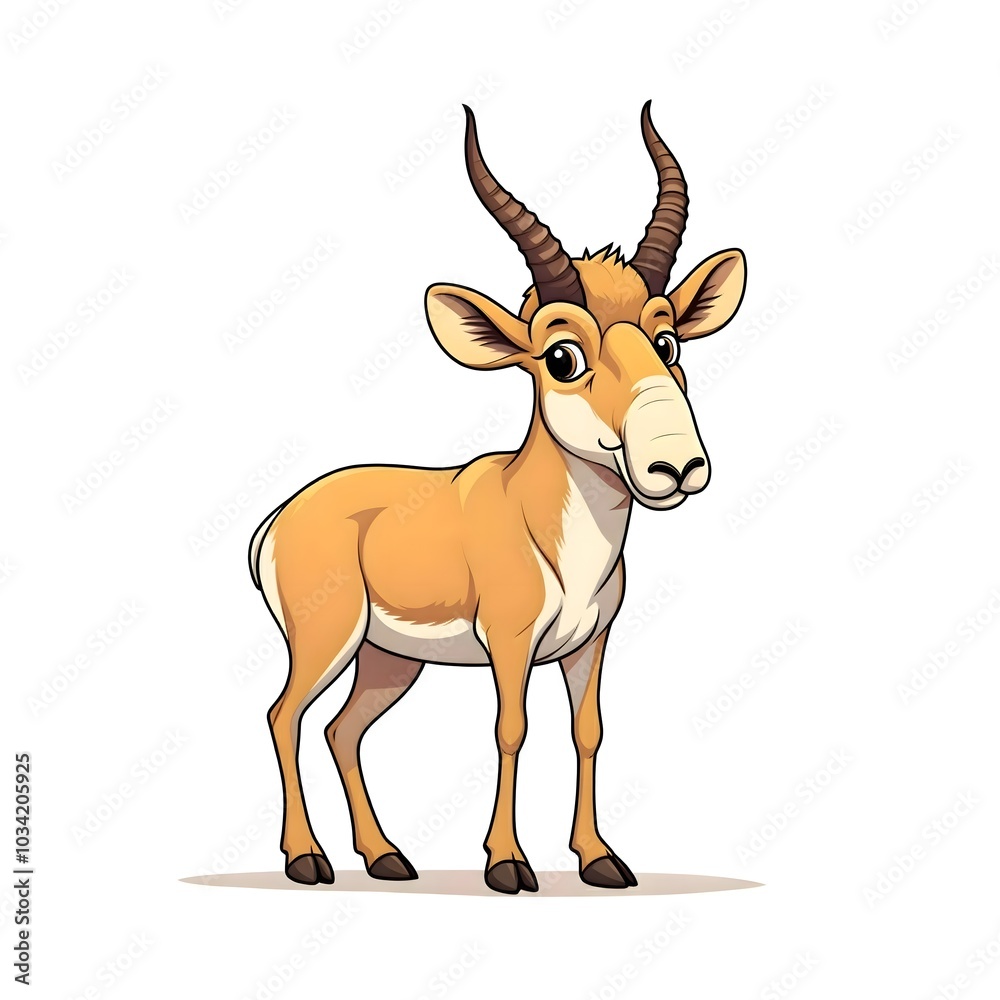 Charming Cartoon Saiga Antelope with Big Eyes and Horns Charming Cartoon Saiga Antelope with Big Eyes and Horns