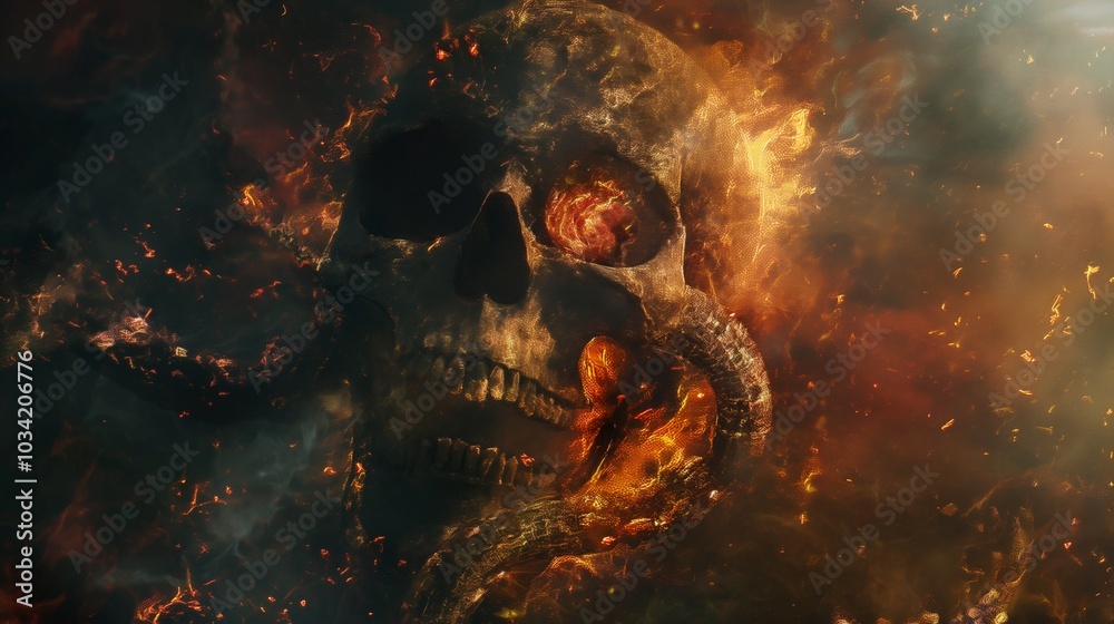 Naklejka premium Skull with fire