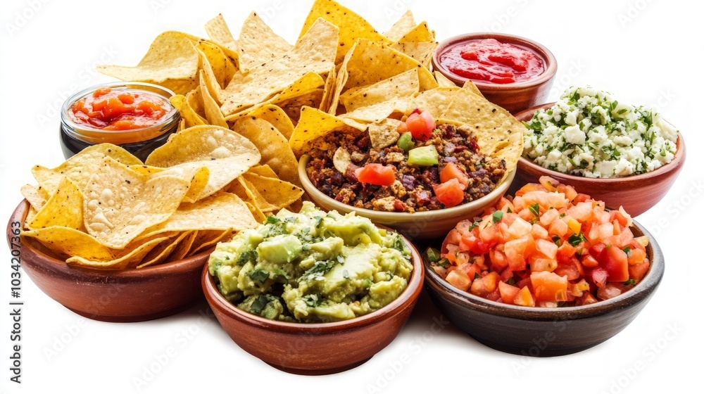 Isolated Nacho Platter, a vibrant assortment of crispy nachos in various shapes and sizes, elegantly displayed against a clean white backdrop, perfect for culinary presentations. Isolated Nacho Platter, a vibrant assortment of crispy nachos in various shapes and sizes, elegantly displayed against a clean white backdrop, perfect for culinary presentations.