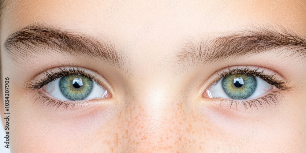 Close Up of a Person s Blue Green Eyes with Eyebrows and Freckles Close Up of a Person s Blue Green Eyes with Eyebrows and Freckles