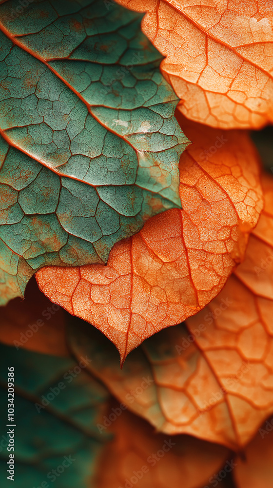 Fototapeta premium A close up of a leaf with a green stem and a brown stem
