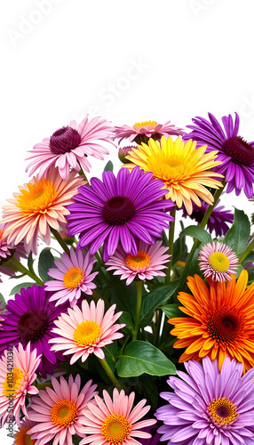 Amethyst with Craspedia and Chrysanthemums isolated with white highlights, png