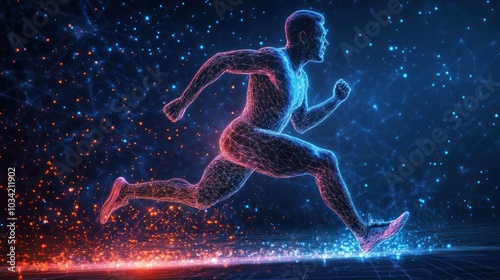 A digital representation of a runner in motion, showcasing speed and energy.