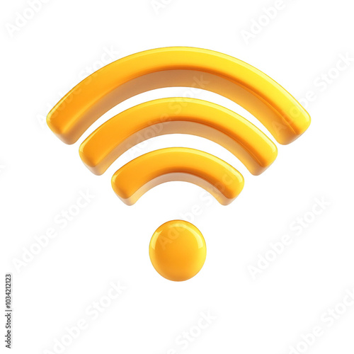 Yellow wireless signal icon, white isolate background