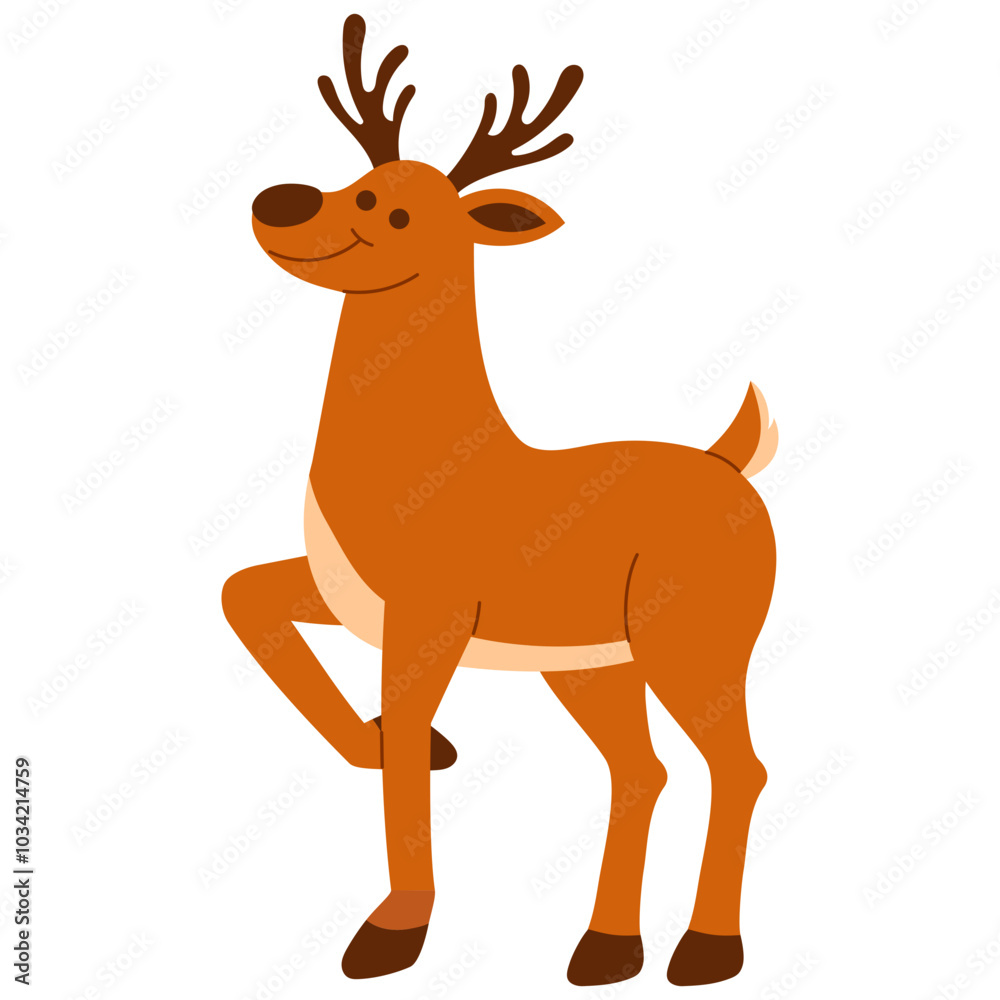 Fototapeta premium smiling brown reindeer is walking illustration