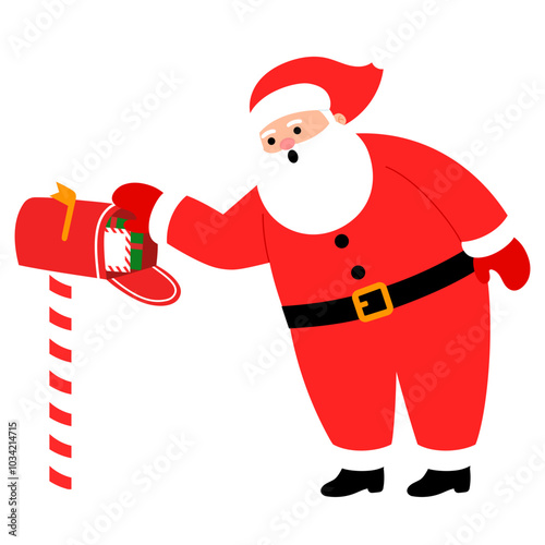 cute chubby santa claus is got christmas letter in christmas mailbox illustration 