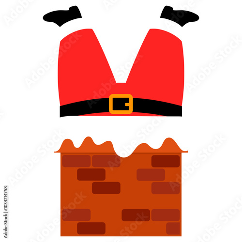cute chubby santa claus try to going down the chimney , and stuck in chimney illustration
