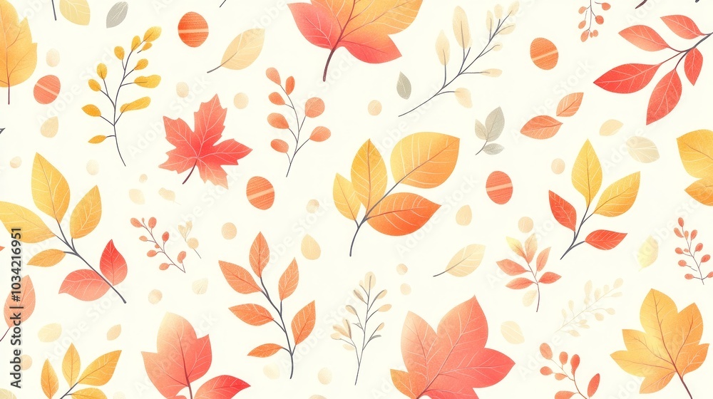 Seamless autumn pattern with colorful leaves and branches on white background. Seamless autumn pattern with colorful leaves and branches on white background.