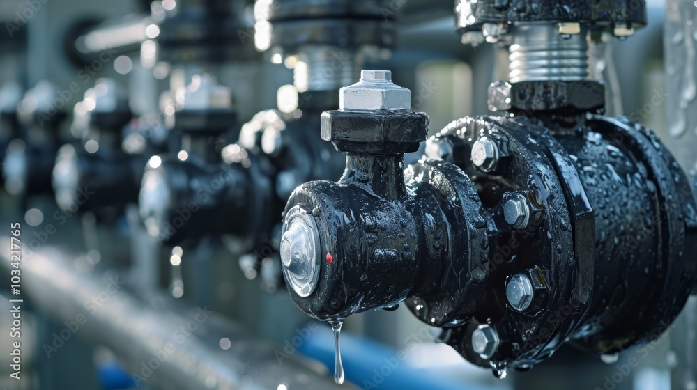 A complex water node featuring multiple pipes and fittings, along with control units managing the water supply for a heating system, showcasing meticulous design and engineering A complex water node featuring multiple pipes and fittings, along with control units managing the water supply for a heating system, showcasing meticulous design and engineering