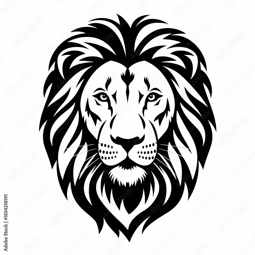 Fototapeta premium Lion face silhouette, logo, emblem, white background.
