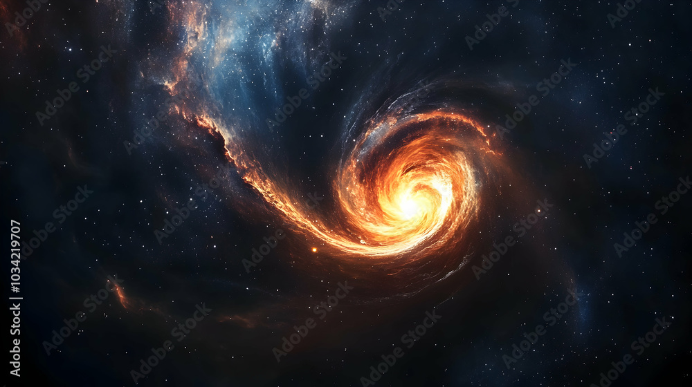 Obraz premium Bright Swirling Energy Forming A Fiery Vortex In The Depths Of The Universe, Capturing A Sense Of Cosmic Power. Generative AI