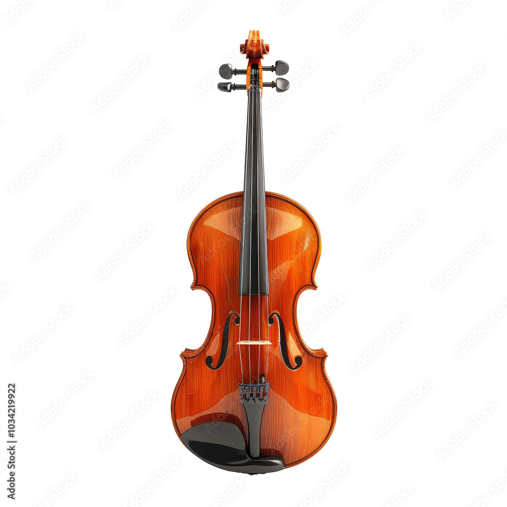 Fototapeta premium A detailed view of an elegant wooden violin resting on a plain background, showcasing its craftsmanship and design