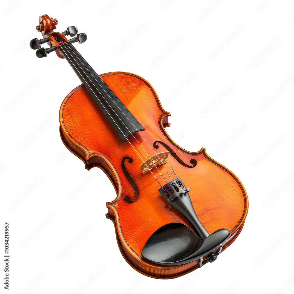 Fototapeta premium A beautifully crafted wooden violin showcasing intricate details and vibrant finish against a simple background