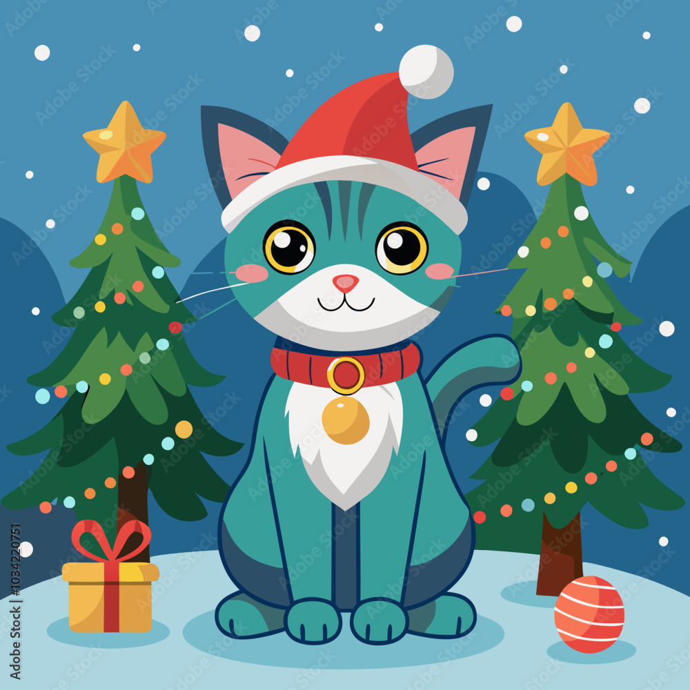 Merry Christmas cute cat vector Merry Christmas cute cat vector