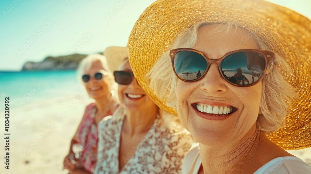 Portrait of smiling senior friends on the beach Portrait of smiling senior friends on the beach