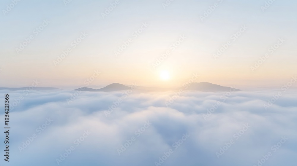 A breathtaking sunrise over a sea of clouds, with two mountain peaks silhouetted against the golden light. A breathtaking sunrise over a sea of clouds, with two mountain peaks silhouetted against the golden light.