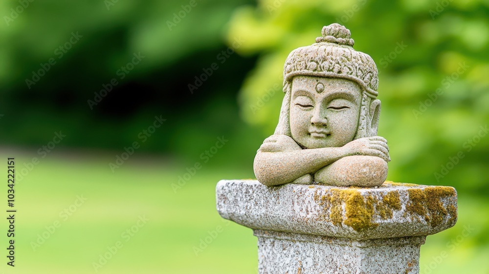 Stone Buddha Statue In A Garden Setting Stone Buddha Statue In A Garden Setting