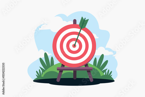 Easel with target, business concept, strategy and objective.