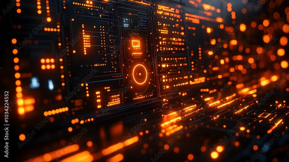 Fototapeta premium Glowing digital backdrop featuring futuristic elements that symbolize the advancements in AI powered automation smart interconnected systems and data driven decision making