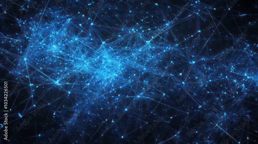 Abstract blue network of glowing lines and dots on a black background. Abstract blue network of glowing lines and dots on a black background.