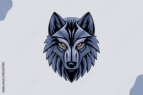 Silver round wolf face emblem, logo, amulet.