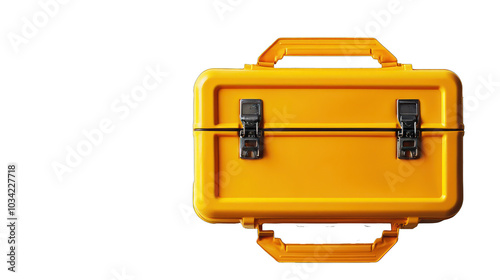 Vibrant yellow tool case from above, neatly isolated on a white surface.