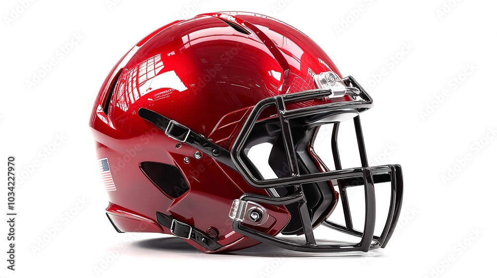 Fototapeta premium Shining Red American Football Helmet: Shiny red American football helmet isolated