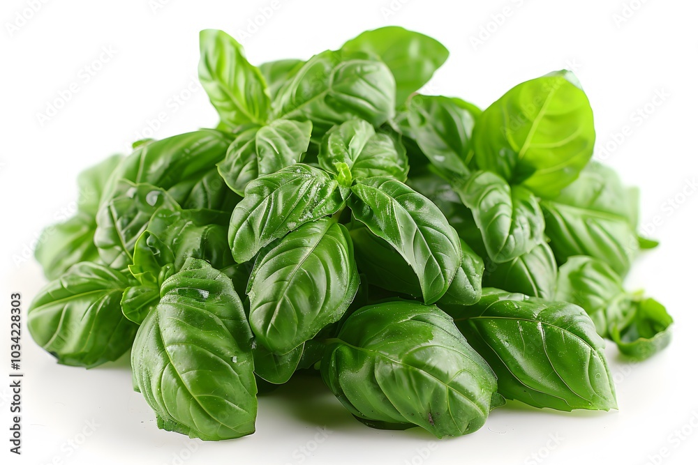 Fresh Basil Leaves Isolated on White Background for Culinary Use and Herb Design Fresh Basil Leaves Isolated on White Background for Culinary Use and Herb Design