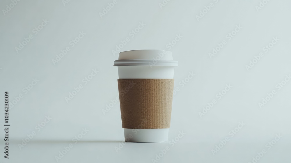 Hot Americano coffee in a to-go cup with a brown sleeve, standing alone on a white background for a minimalist vibe. Hot Americano coffee in a to-go cup with a brown sleeve, standing alone on a white background for a minimalist vibe.