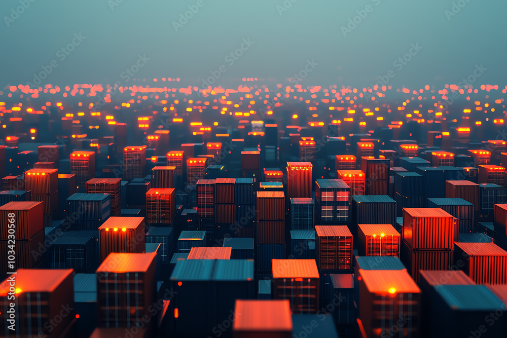 Fototapeta premium Urban shipping containers at sunset