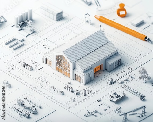 Crosssectional blueprint of energyefficient warehouse with natural light zones
