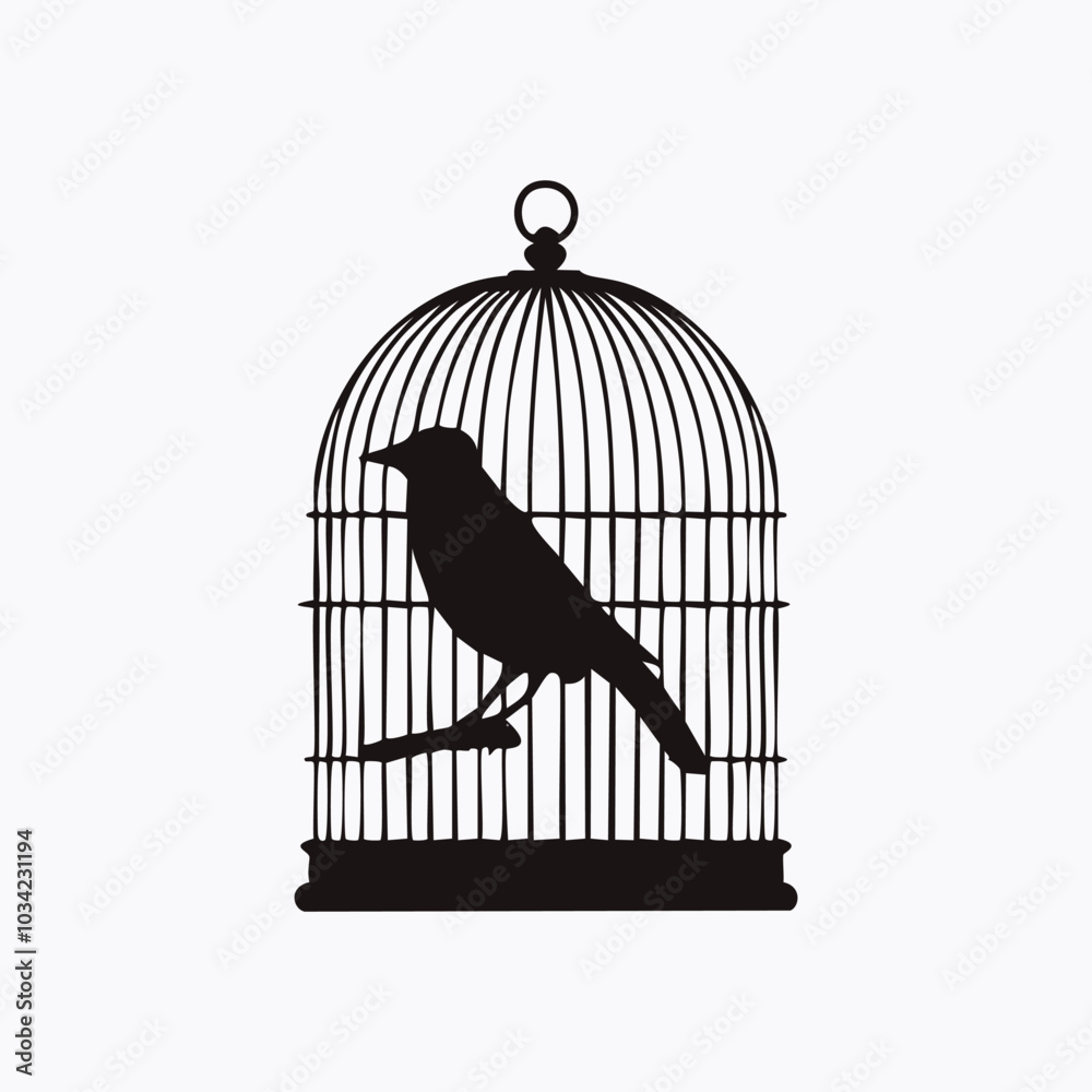 Fototapeta premium Cartoon Bird in Cage Vector Icon for Branding and Logos