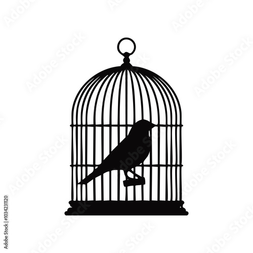 Charming Caged Bird Cartoon Vector for Digital Use