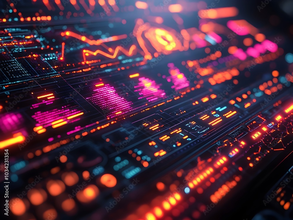 Obraz premium Vibrant digital canvas showcasing dynamic data visualizations color coded information flow and futuristic holographic user interfaces for a cutting edge digital experience