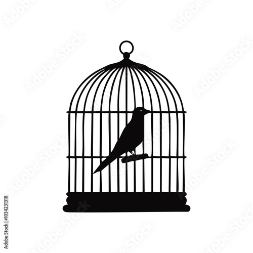 Cute and Playful Bird in Cage Vector Graphic Illustration