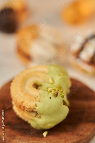 dolce al pistacchio, close-up 