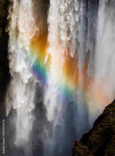 Dettaglio di un arcobaleno di fronte alla cascata di Skogafoss photo