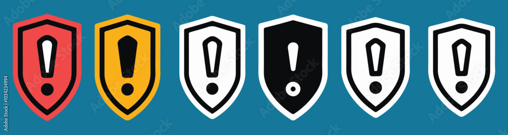 Shield exclamation mark icon or security shield warning or attention icon symbol. risk alert line icon vector, shield exclamation icon, security shield icon, warning shield, attention icon