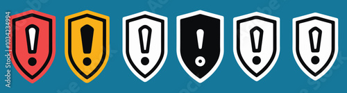 Shield exclamation mark icon or security shield warning or attention icon symbol. risk alert line icon vector, shield exclamation icon, security shield icon, warning shield, attention icon