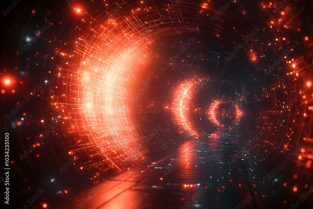 Obraz premium Immersive digital realm showcasing futuristic technological innovation including quantum computing cryptography cybersecurity and intricate data structures with wireframe geometries