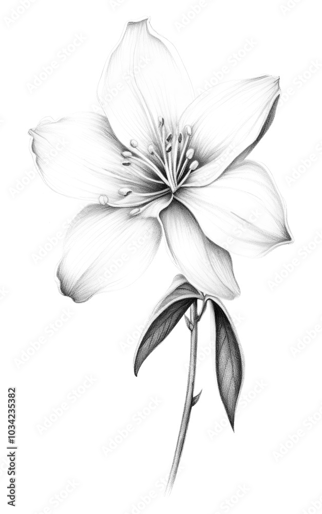 Fototapeta premium PNG Realistic pencil vintage drawing jasmine flower