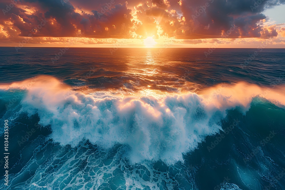 Fototapeta premium Majestic Sunset over Ocean Waves Stunning Seascape for Wall Art and Design
